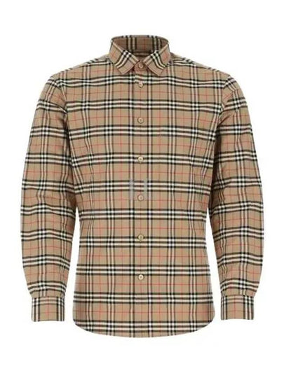 Small Scale Check Stretch Cotton Long Sleeve Shirt Beige - BURBERRY - BALAAN 2