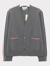 Men's Gray Milanese Stitch Merino Wool V-Neck Cardigan - THOM BROWNE - BALAAN.