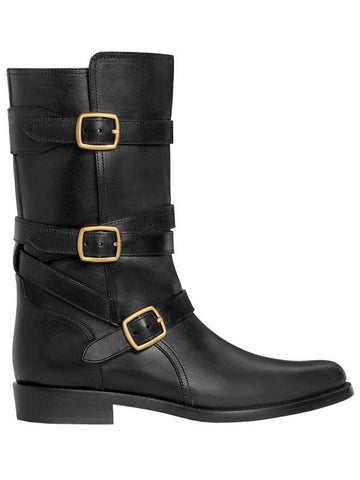 Lyra Triple Buckles Calfskin Middle Boot Black - CELINE - BALAAN 1