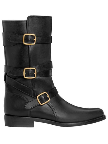 Lyra Triple Buckles Calfskin Middle Boot Black - CELINE - BALAAN 1