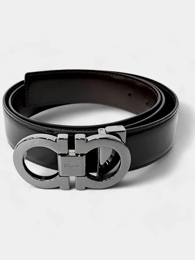 Double Gancini Reversible Leather Belt Black Auburn - SALVATORE FERRAGAMO - BALAAN 6