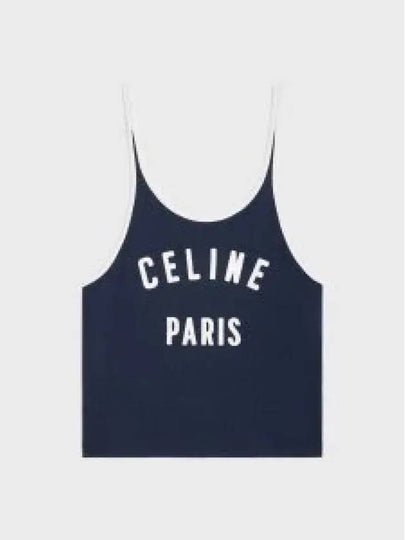 Satin Patch Cotton Jersey Sleeveless Navy - CELINE - BALAAN 2