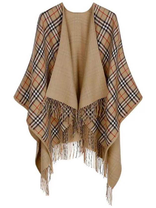 Women's Check Reversible Wool Cape Beige - BURBERRY - BALAAN 4