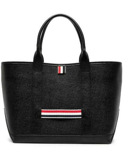 Three Stripe Tab Stripe Leather Tote Bag Black - THOM BROWNE - BALAAN 2