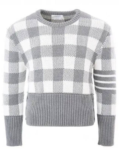 Men's 4 Bar Gingham Check Jacquard Knit Top Grey - THOM BROWNE - BALAAN 2