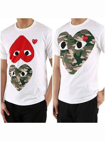 Comme des Gar ons Camo Double Heart Short Sleeve T shirt P1T242 P1T248 - COMME DES GARCONS PLAY - BALAAN 1