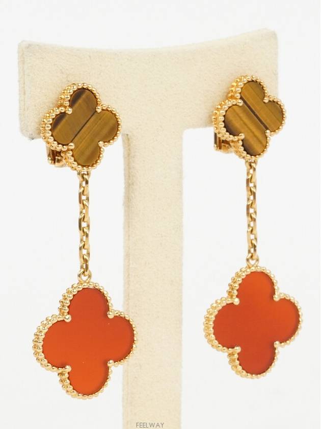 Van Cleef Arpels Magic Alhambra Earrings 2 Motif Yellow Gold Carnelian Tiger s Eye 74203 - VANCLEEFARPELS - BALAAN 3