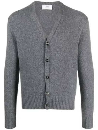 Heart Logo V Neck Cashmere Cardigan Heather Grey - AMI - BALAAN 2