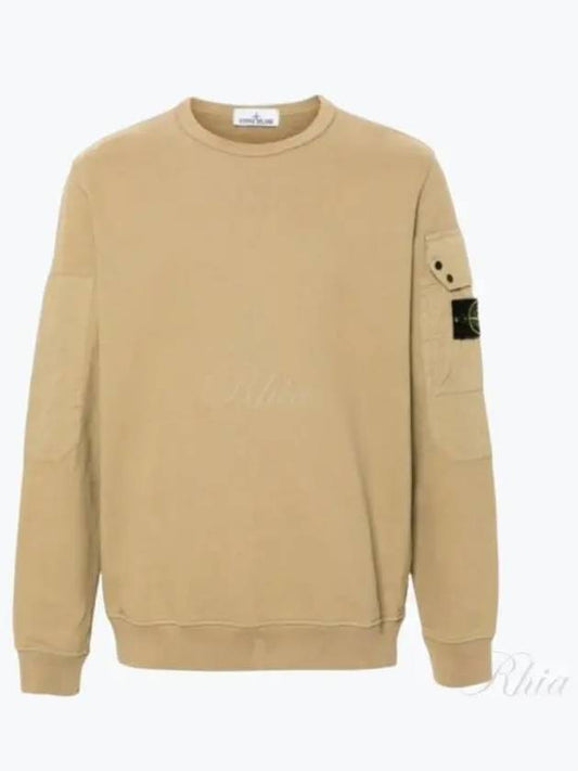 Brushed Organic Cotton Fleece Sweatshirt Beige - STONE ISLAND - BALAAN 2