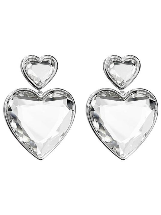 Women's Double Heart Earrings Crystal Silver - MARC JACOBS - BALAAN 1