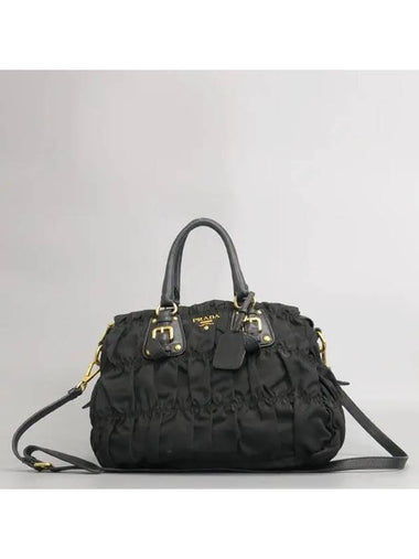 BN1336 Black Fabric Gaufre Gold Logo Tote Bag Shoulder Strap 2WAY - PRADA - BALAAN 1