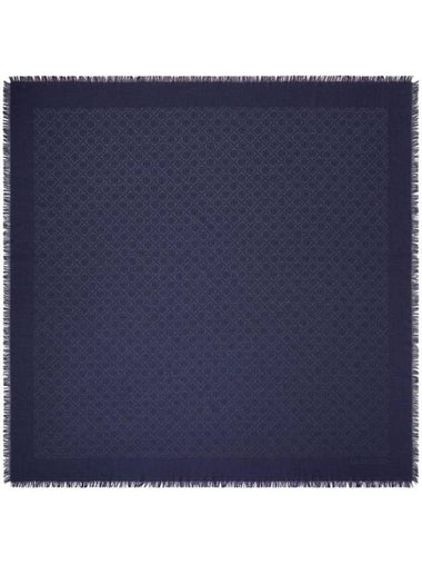 T Monogram Jacquard Traveler Scarf Navy - TORY BURCH - BALAAN 1