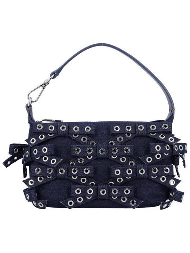 Ganni Denim Small Bow Eyelet Butterfly Pouch Bag - GANNI - BALAAN 1