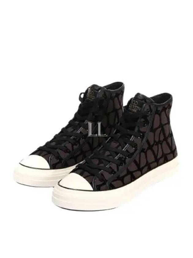 Men's Iconographe Canvas High Top Sneakers Brown - VALENTINO - BALAAN 2