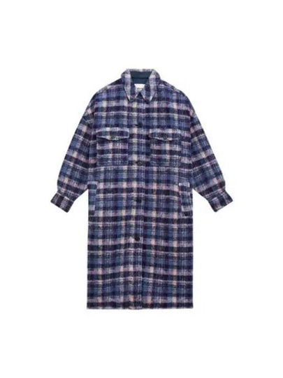 Fontizi Long Check Wool Single Coat Lilac Navy - ISABEL MARANT - BALAAN 2