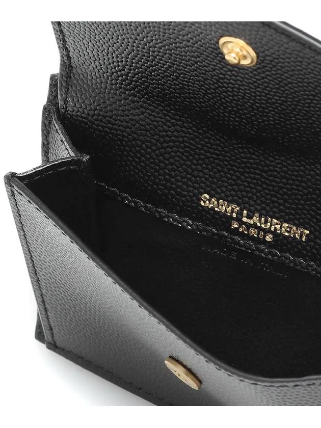 Uptown Grain De Poudre Embossed Leather Flap Card Case Black - SAINT LAURENT - BALAAN 4