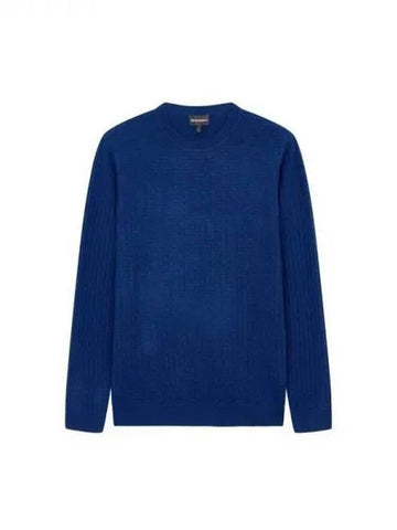 Men s Textured Cashmere Wool Knit Blue 271124 - EMPORIO ARMANI - BALAAN 1