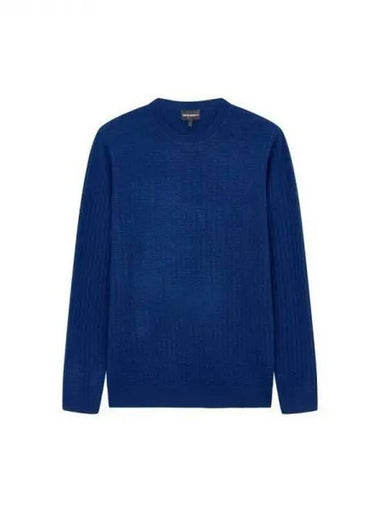 Men s Textured Cashmere Wool Knit Blue 271124 - EMPORIO ARMANI - BALAAN 1