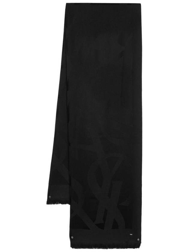 Cassandra Monogram Wool Jacquard Scarf Black - SAINT LAURENT - BALAAN 1