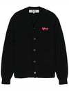 Double Heart V-Neck Cardigan Black - COMME DES GARCONS - BALAAN 2