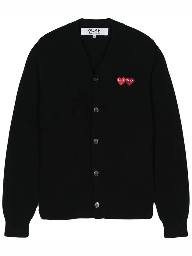 Double Heart V-Neck Cardigan Black - COMME DES GARCONS - BALAAN 2