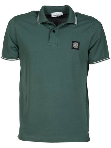 Men's Two Line Logo Patch PK Shirt Green - STONE ISLAND - BALAAN.