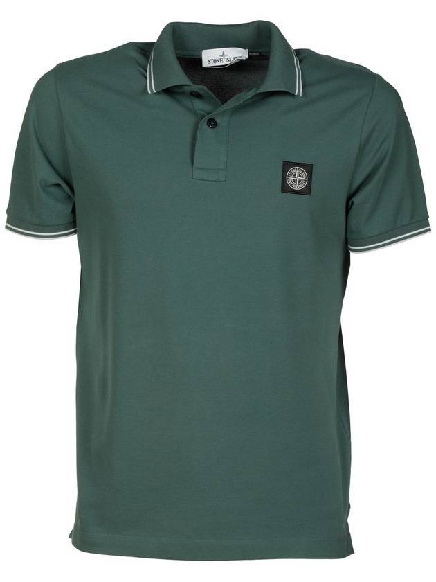 Men's Two Line Wappen Patch Cotton Short Sleeve Polo Shirt Green - STONE ISLAND - BALAAN 1