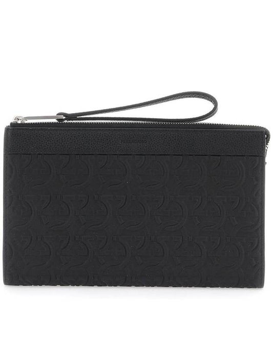 Embossed Logo Zipped Clutch Bag Black - SALVATORE FERRAGAMO - BALAAN 1