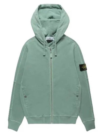 Men's Garment Dyed Malfile Zip Up Hoodie Green - STONE ISLAND - BALAAN 2