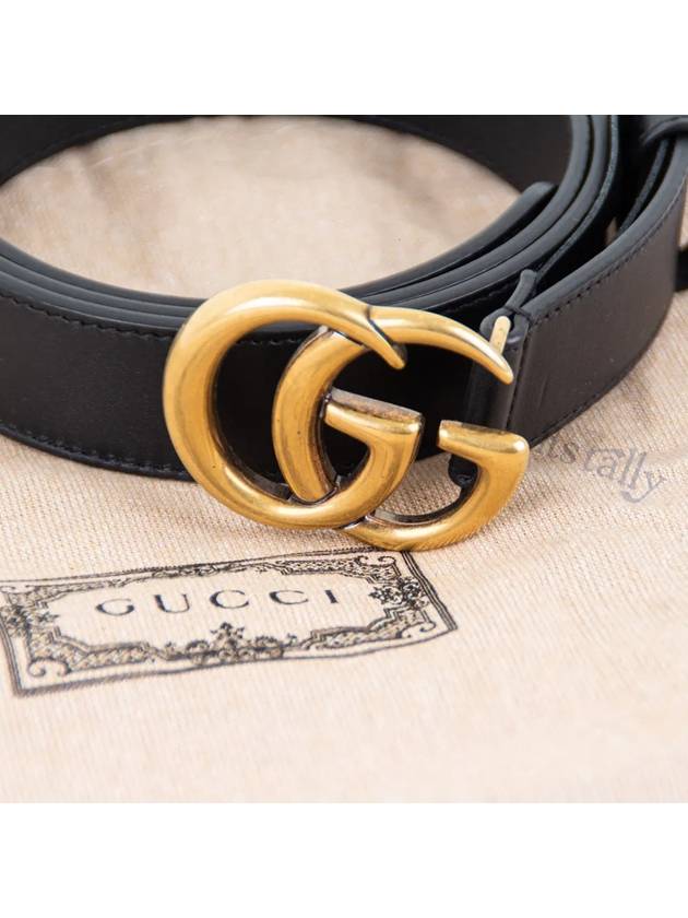 Men's GG Marmont Double G Buckle Gold Hardware Leather Belt Black - GUCCI - BALAAN 3