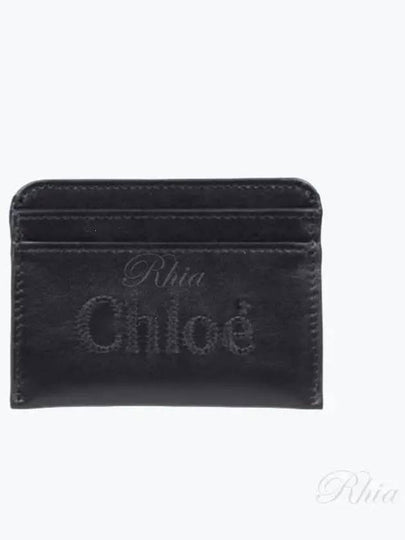 Sense Embroidered Logo Calfskin Card Wallet Black - CHLOE - BALAAN 2