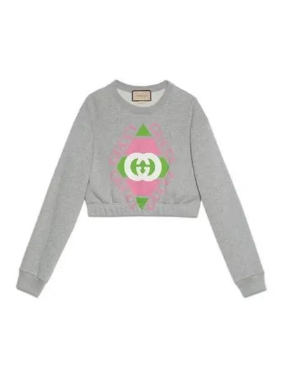 Logo Cotton Jersey Crop Sweatshirt Grey - GUCCI - BALAAN 2