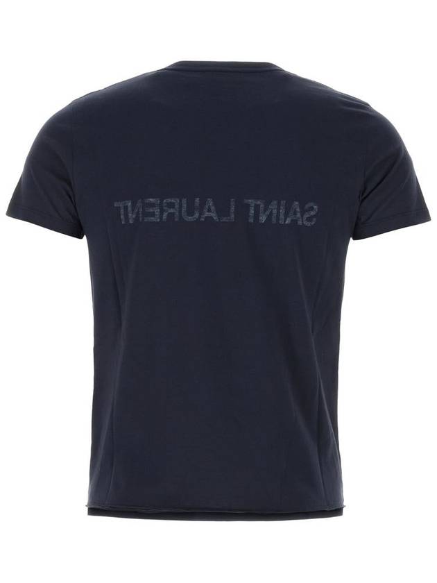 Reverse Logo Print Cotton Short Sleeve T-Shirt Navy - SAINT LAURENT - BALAAN 3