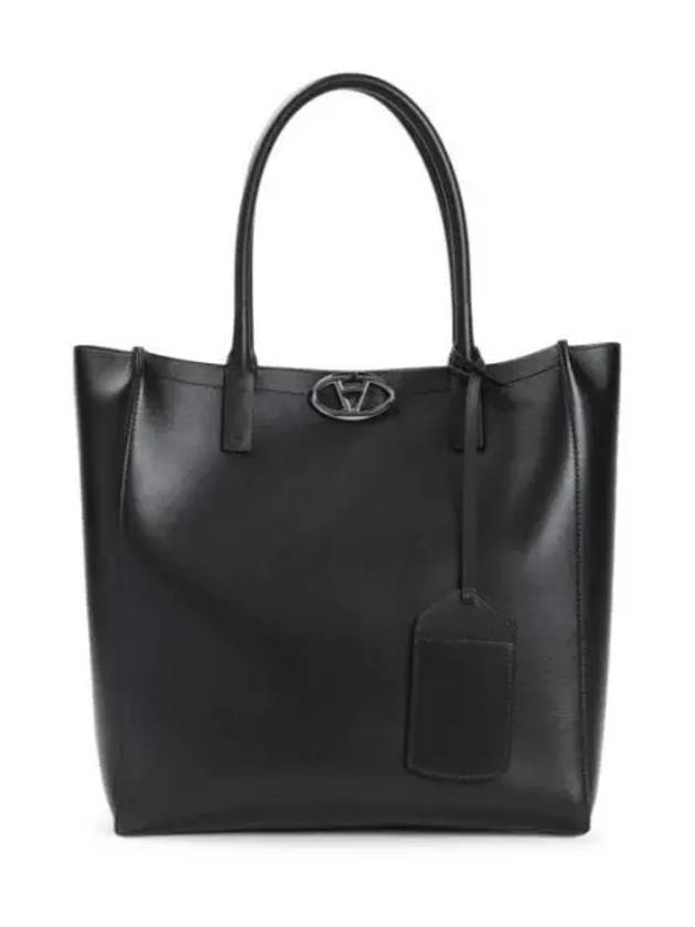 V Logo Leather Tote Bag Black - VALENTINO - BALAAN 2