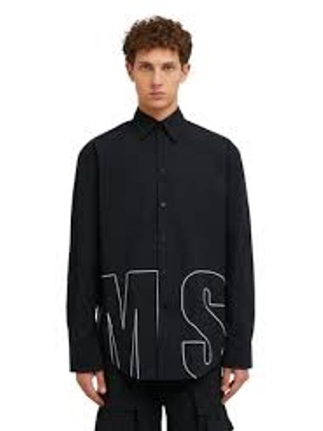 Embroidered Logo Cotton Long Sleeve Shirt Black - MSGM - BALAAN 4