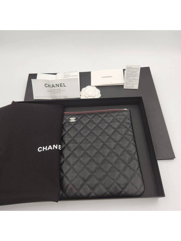 Large Classic Caviar Silver Logo Clutch Bag Black - CHANEL - BALAAN 10