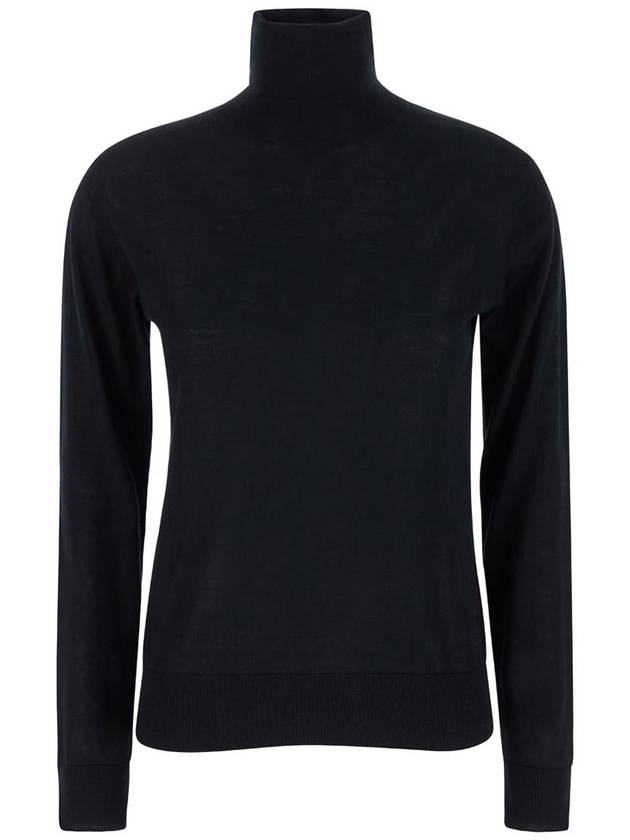 Black High Neck Pullover With Ribbed Trim In Wool Woman - SEMI COUTURE - BALAAN 1