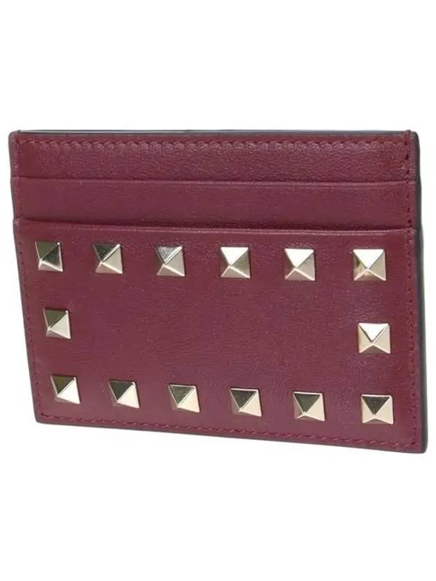 Rockstud Leather Card Wallet Red - VALENTINO - BALAAN 3