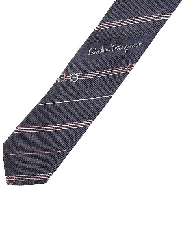 Ferragamo Men's Sprite Gancini Silk Tie 35 0802 BLACK LOGHI RED 0757661 - SALVATORE FERRAGAMO - BALAAN 7