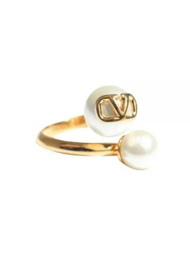 V Logo Signature Metal Pearl Ring Gold - VALENTINO - BALAAN 1