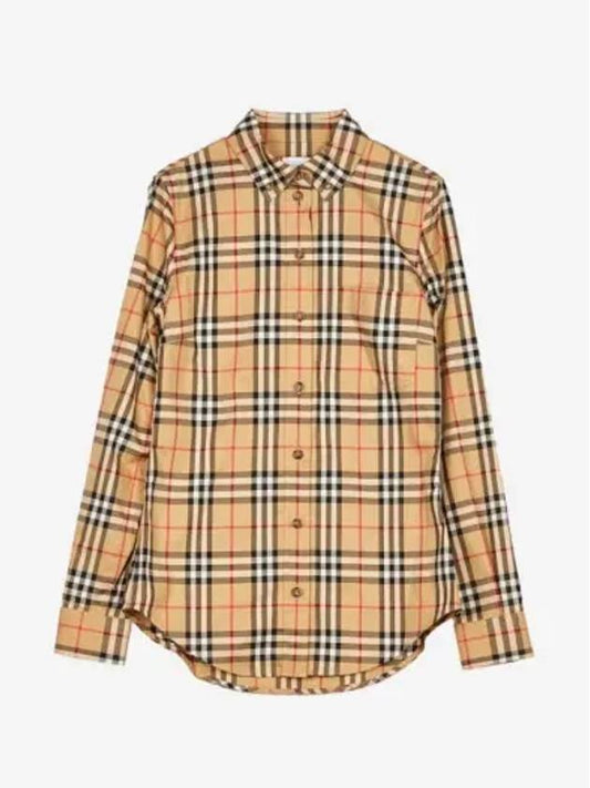 Button Down Collar Vintage Check Stretch Cotton Long Sleeve Shirt Beige - BURBERRY - BALAAN 2