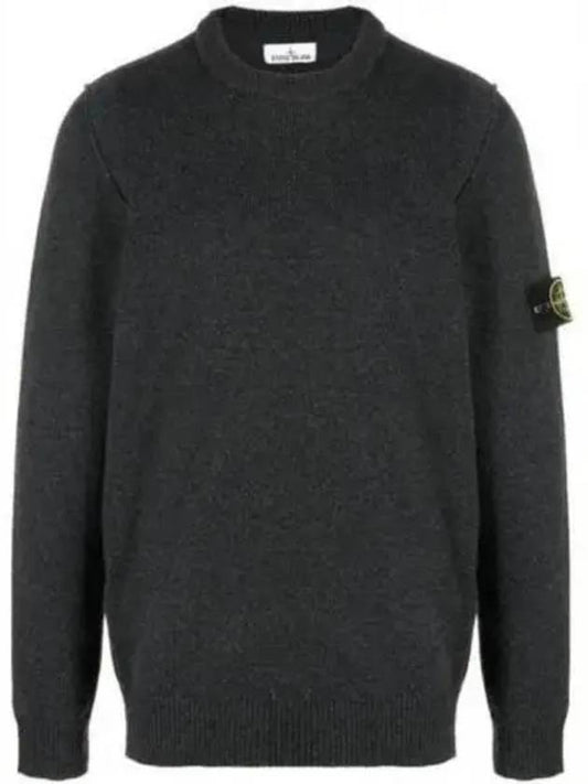 Logo Patch Crew Neck Wool Knit Top Melange Charcoal - STONE ISLAND - BALAAN 2