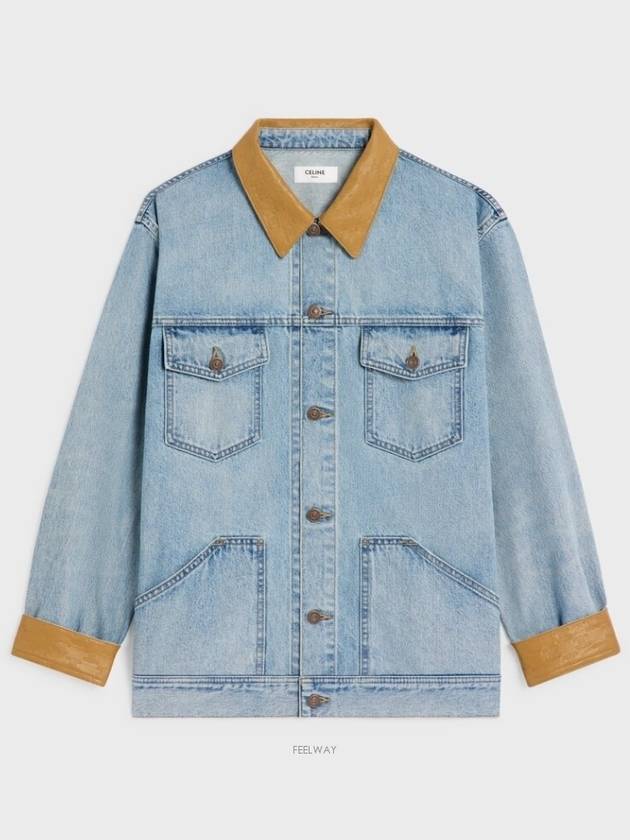 Trucker Oversized Fit Denim Jacket Blue - CELINE - BALAAN 2