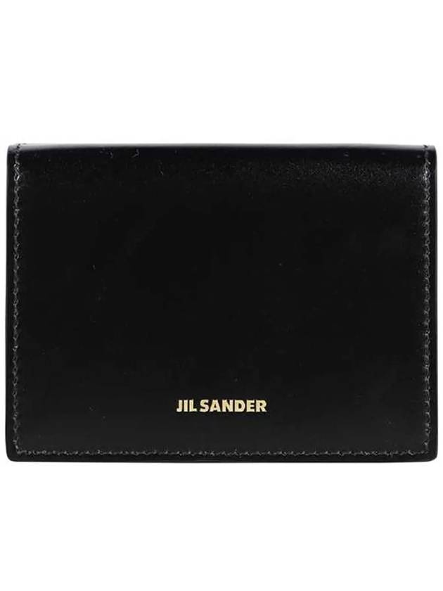 Logo Tri-Fold Calfskin Leather Half Wallet Black - JIL SANDER - BALAAN 2