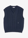 Embroidered Logo Cable Knit Vest Navy - SPORTY & RICH - BALAAN 2