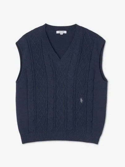 Embroidered Logo Cable Knit Vest Navy - SPORTY & RICH - BALAAN 2