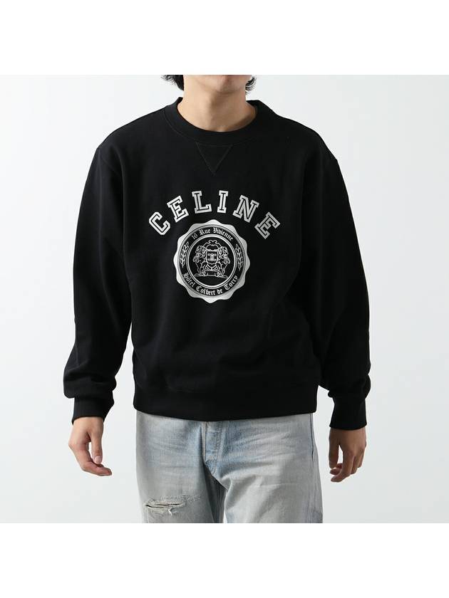 Logo Crew Neck Loose Cotton Fleece Sweatshirt Black - CELINE - BALAAN 2