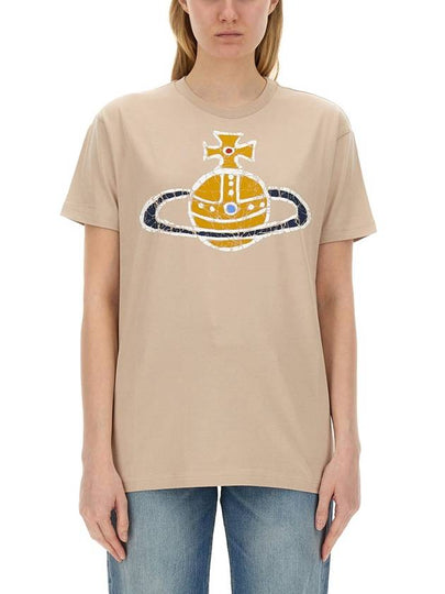 Women's Print Logo Short Sleeve T-Shirt Beige - VIVIENNE WESTWOOD - BALAAN 2