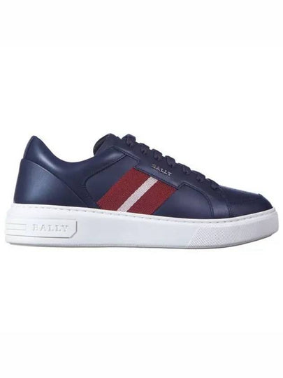 Moony Striped Leather Low Top Sneakers Navy - BALLY - BALAAN 2