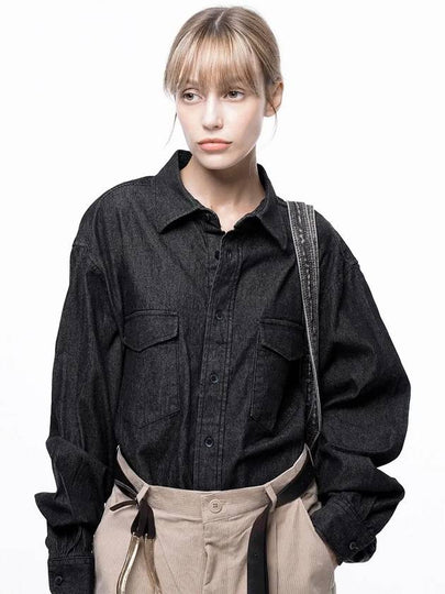 Four Woman Women s W243SH03BK Western Pocket Denim Shirt Black Indigo - CHANCE'S NOI - BALAAN 3